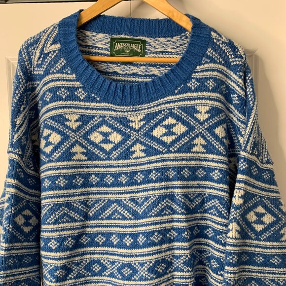 American Eagle Women’s Vintage Blue & White Sweater – XL (Y2K Green Label) - Picture 3 of 13